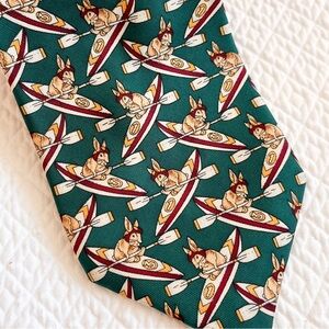 Brooks Brothers Makers Kayaking Rabbits Green Silk Tie